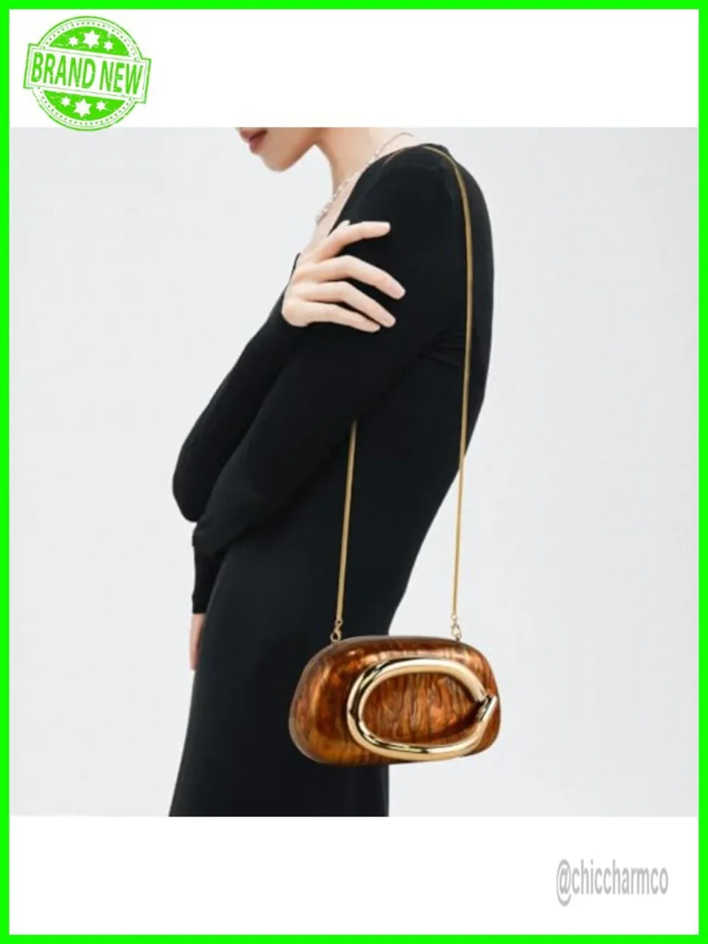 Marble Acrylic Clutch with Chain for Women Evening Handbag Party Purse